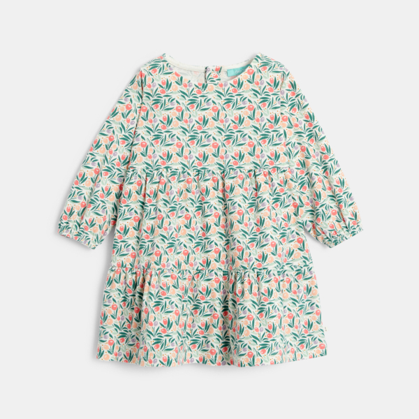 فستان انسيابي برسوم أزهار وطماق باللون الأخضر للفتيات الصغيرات